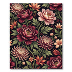 Dark Floral Vintage Peony Chrysanthemum Garden Rug