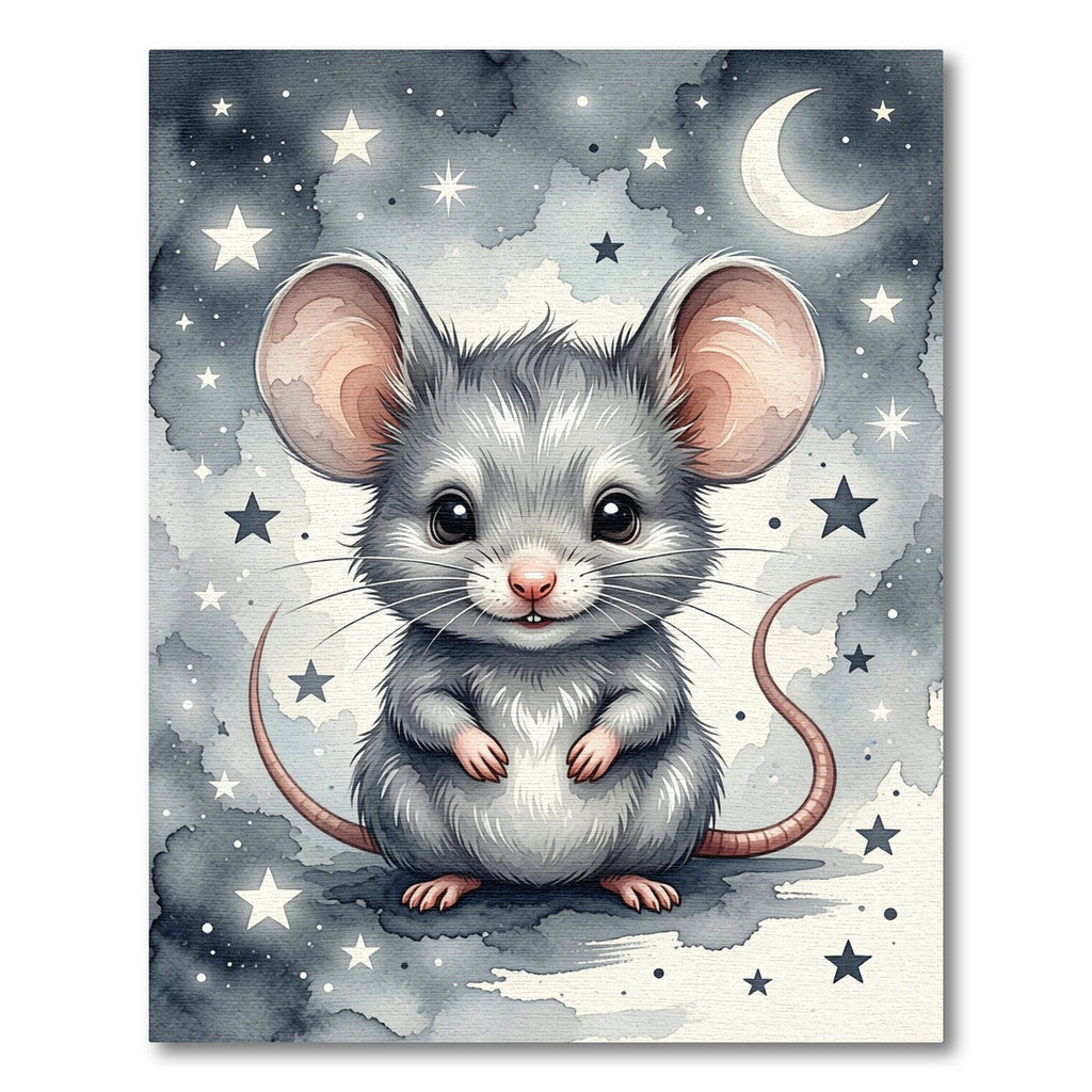Whimsical Midnight Gray Starry Mouse Rug
