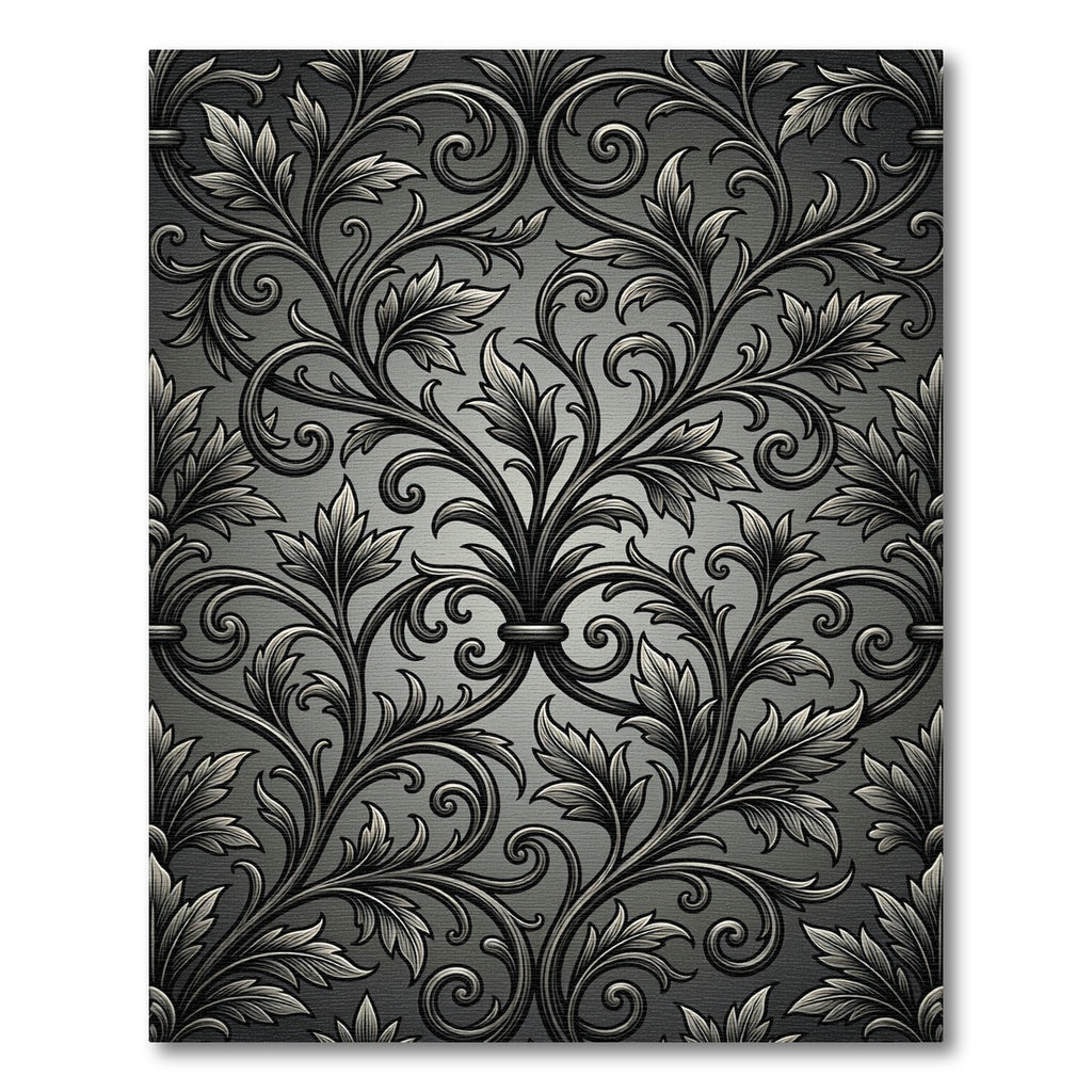 Elegant Black Silver Acanthus Swirl Rug