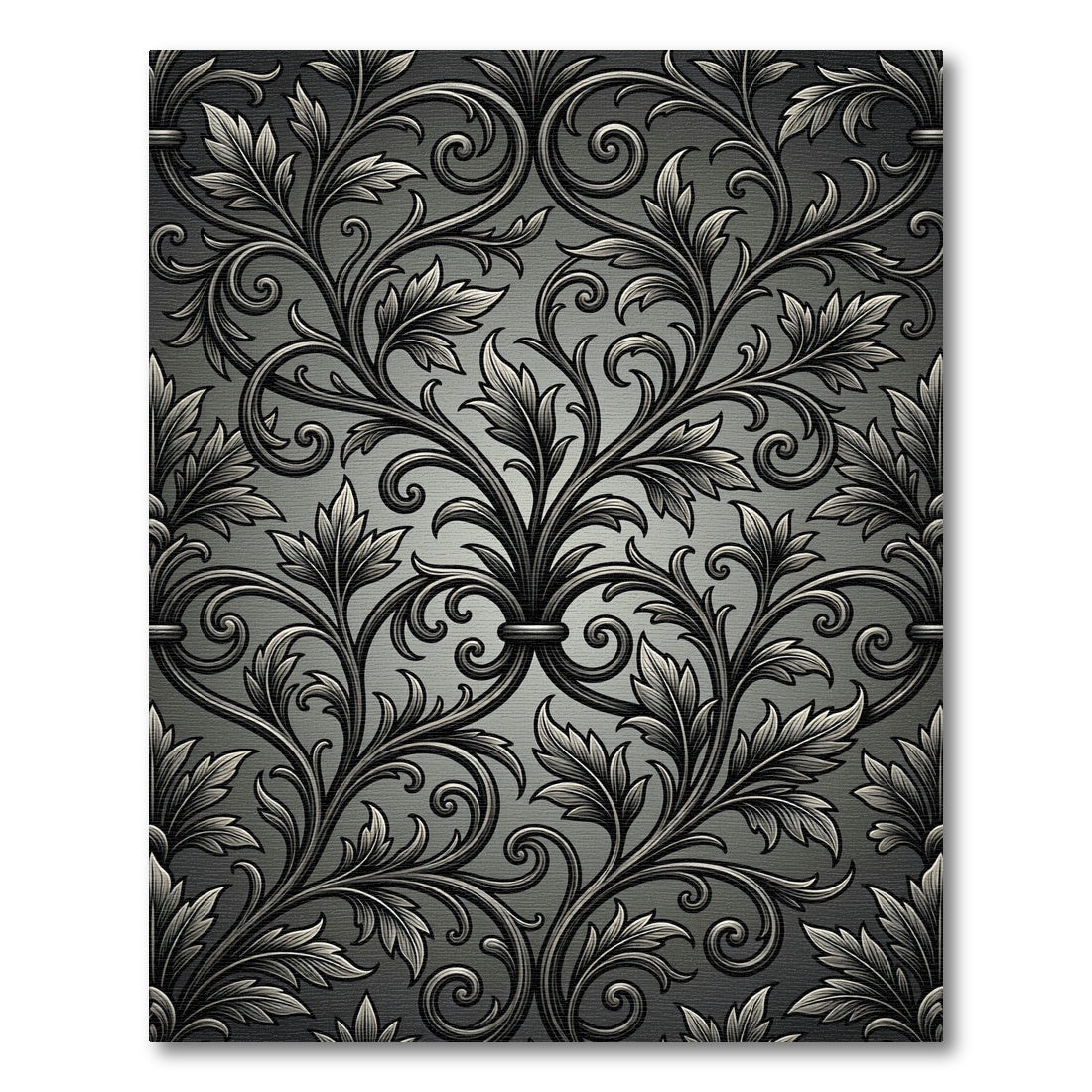 Elegant Black Silver Acanthus Swirl Rug
