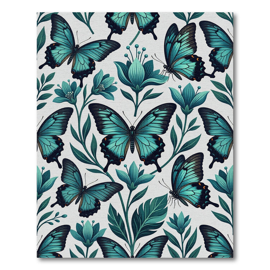 Teal Butterfly and Botanical Garden Rug