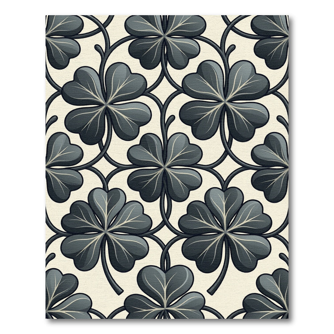 Dark Gray Clover Vine Pattern Rug