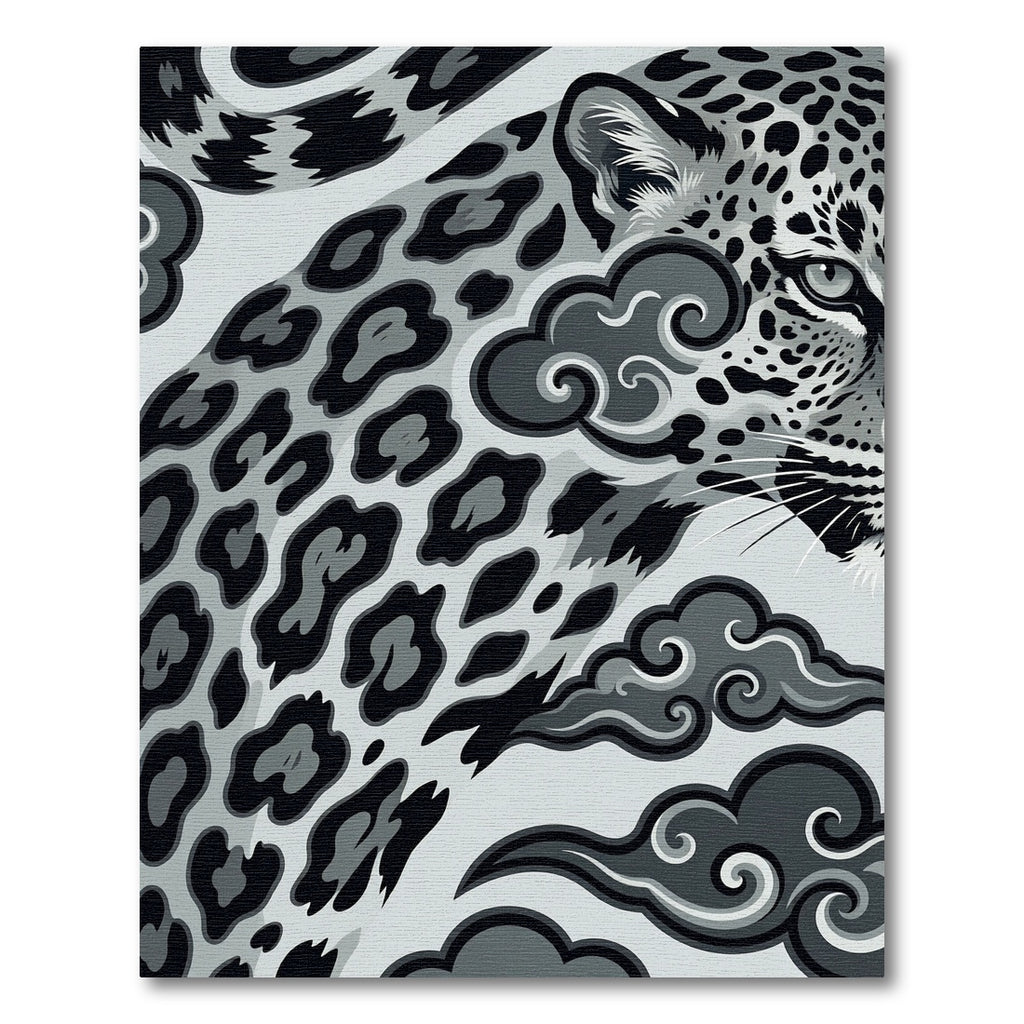 Monochromatic Jaguar and Clouds Graphic Art Rug