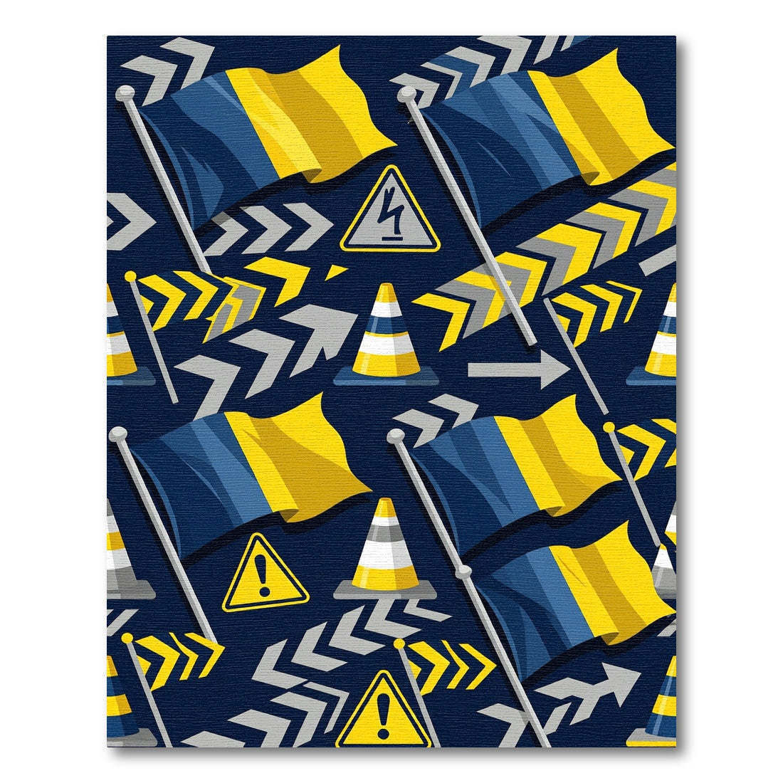 Dynamic Blue and Yellow Traffic Graphic Rug