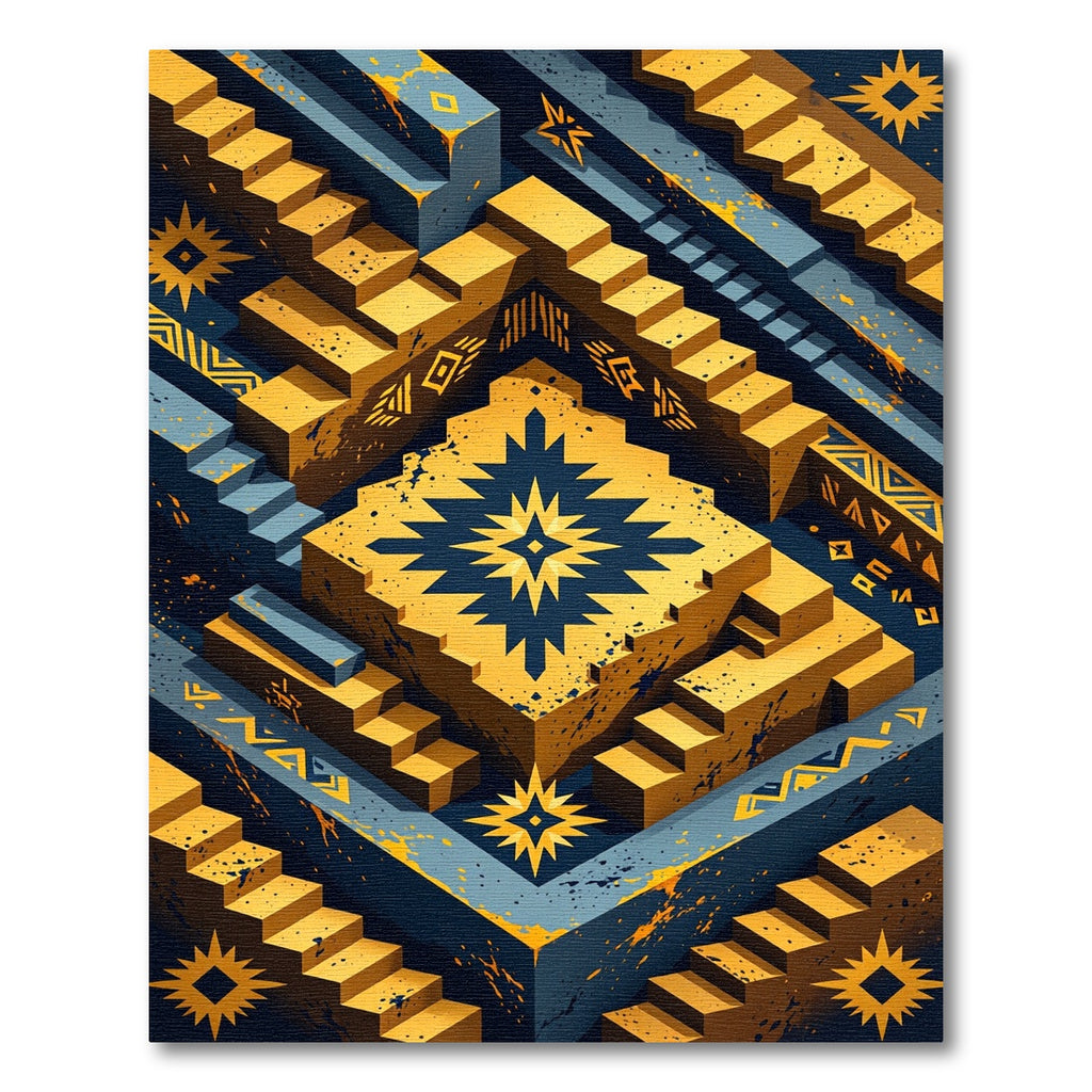 Bold Yellow Geometric Stair Abstract Rug