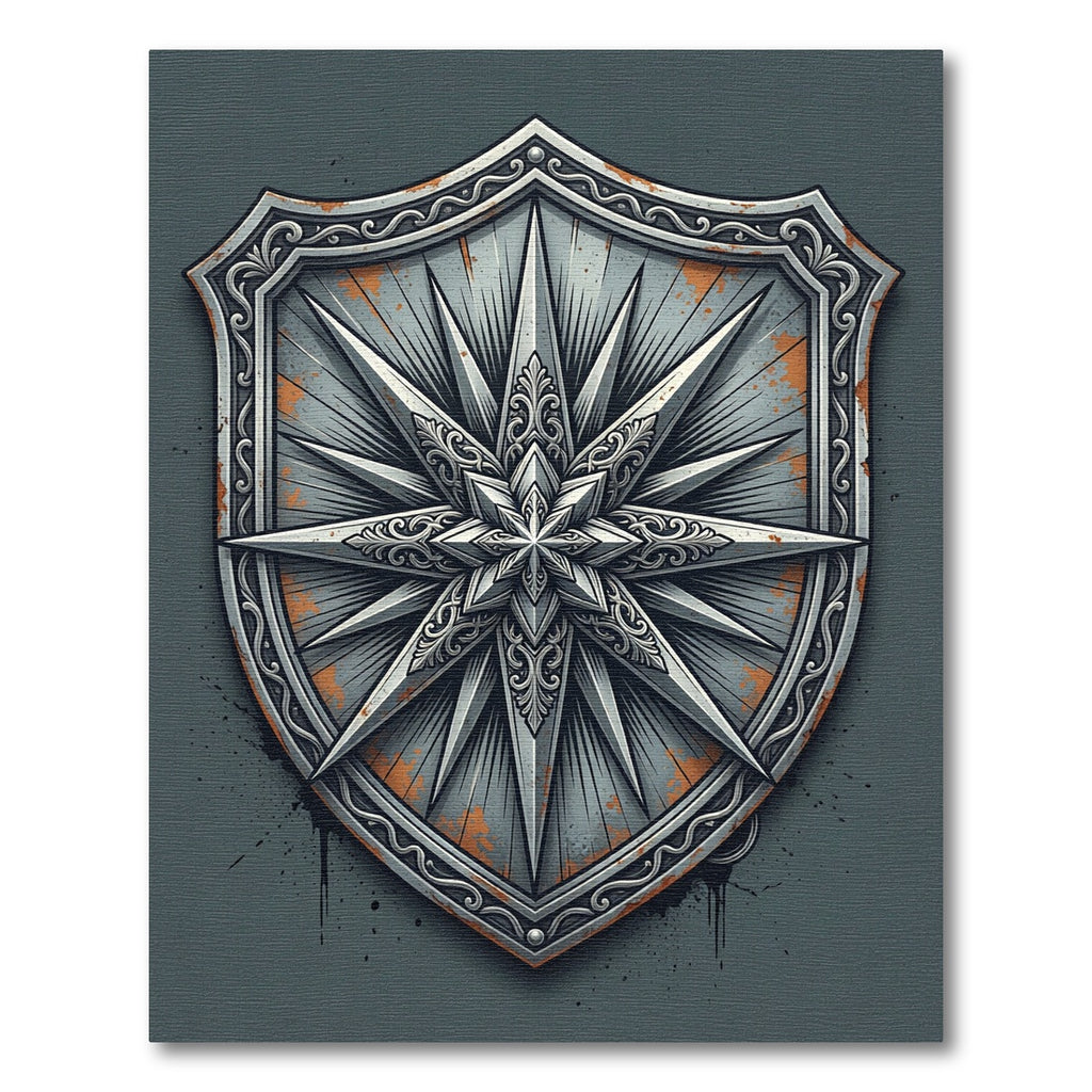 Gothic Metallic Compass Star Shield Rug