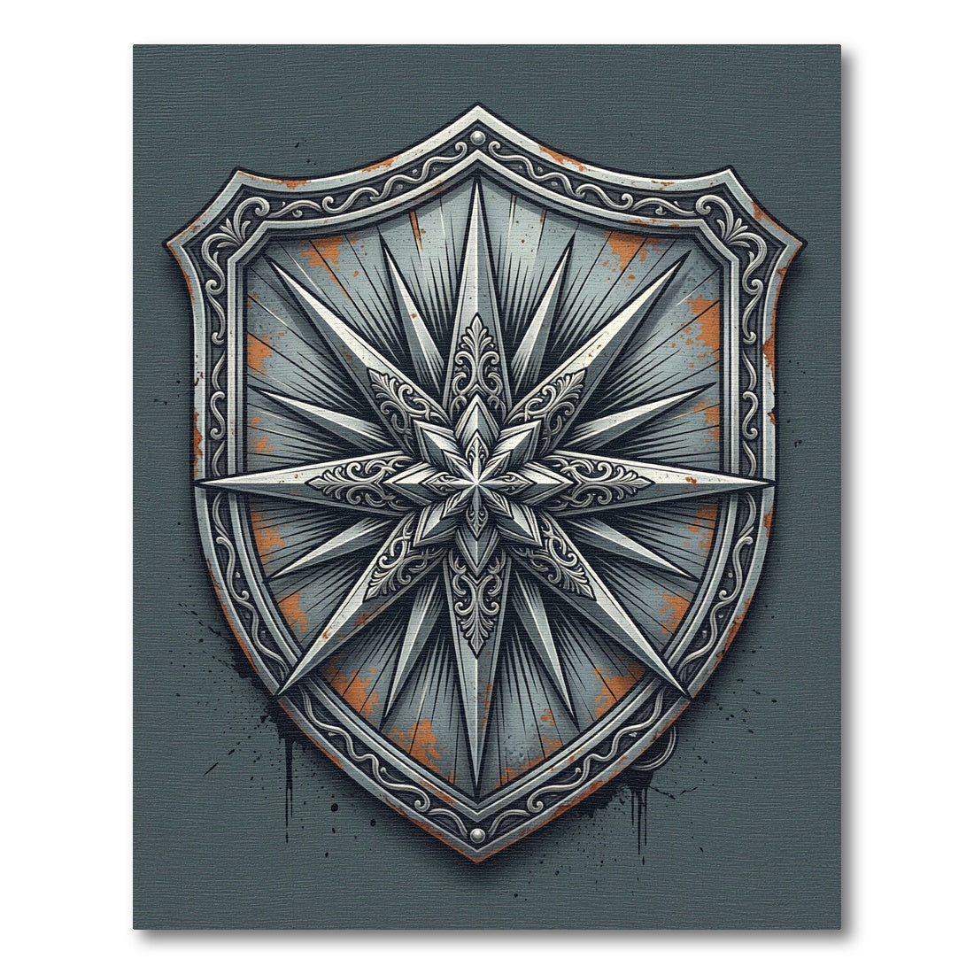 Gothic Metallic Compass Star Shield Rug