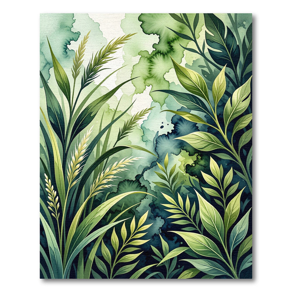 Verdant Lush Green Botanical Watercolor Rug