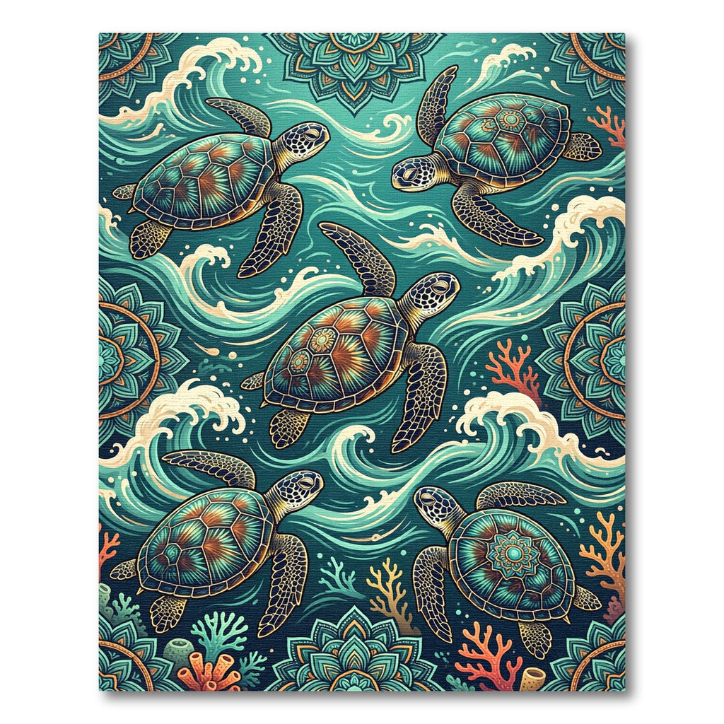 Sea Turtle Teal Coastal Wave Mandala Rug