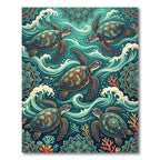 Sea Turtle Teal Coastal Wave Mandala Rug