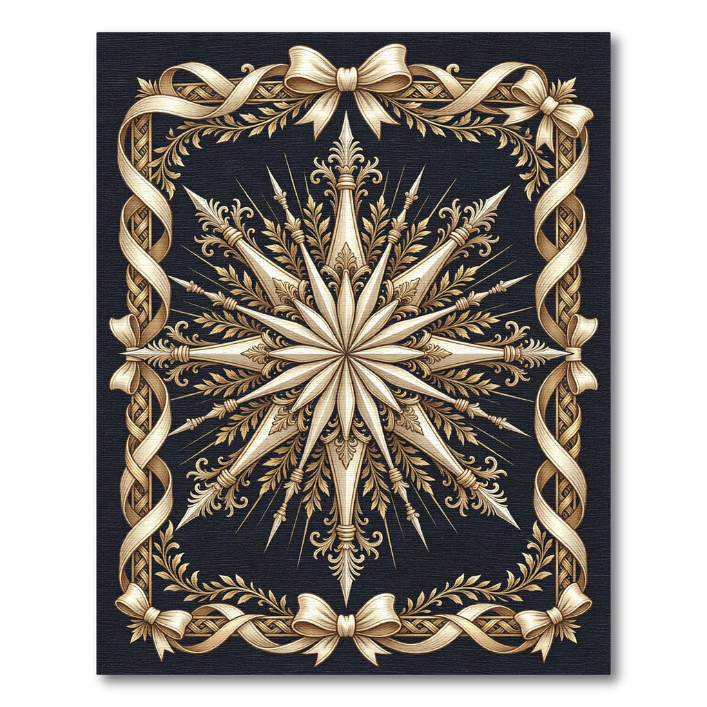 Ornate Gold Starburst Ribbon Frame Rug