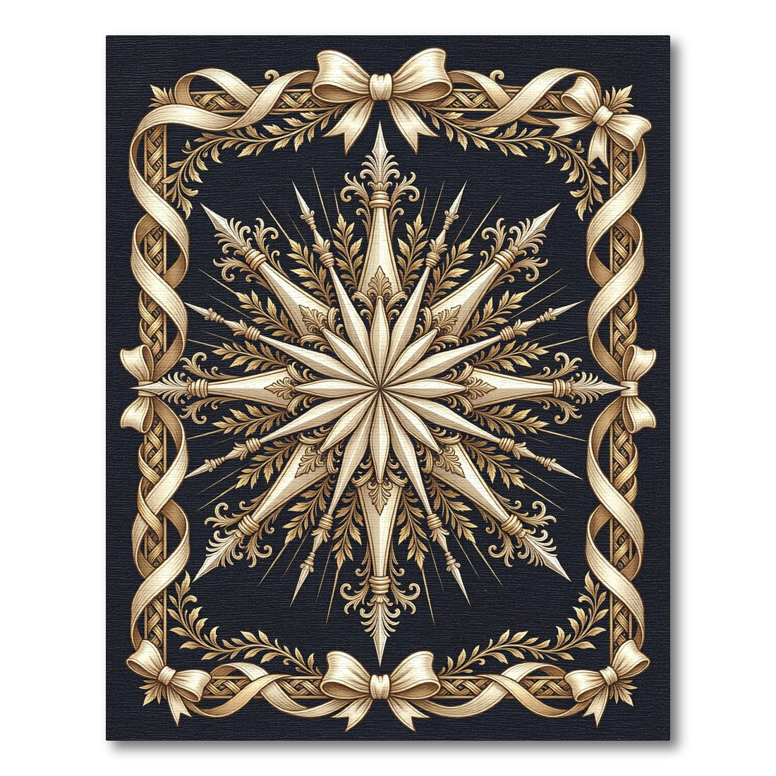 Ornate Gold Starburst Ribbon Frame Rug