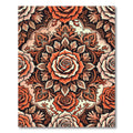 Burnt Orange Rose Floral Medallion Rug