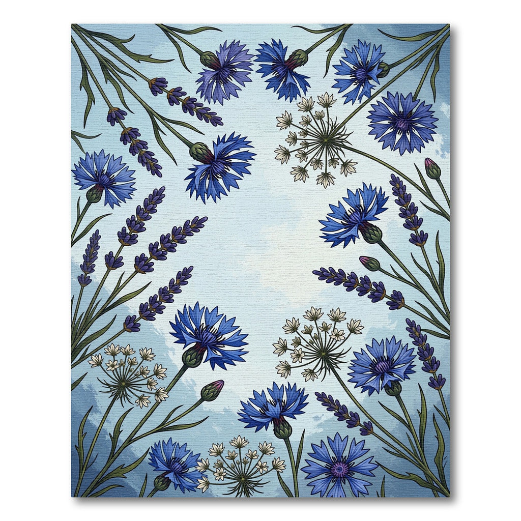 Botanical Blue Cornflower And Lavender Meadow Rug