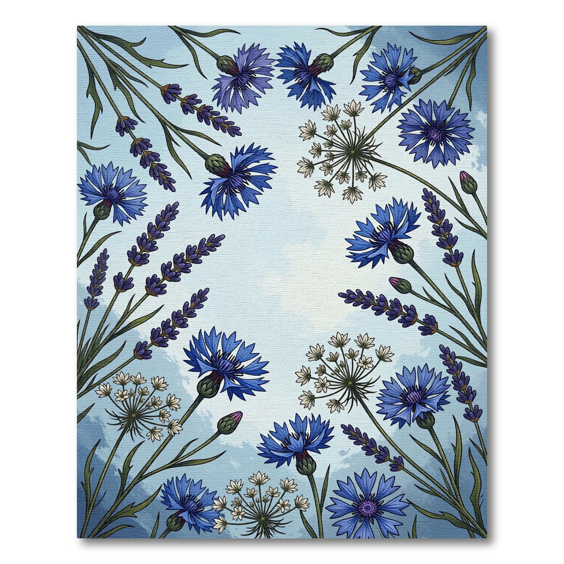 Botanical Blue Cornflower And Lavender Meadow Rug