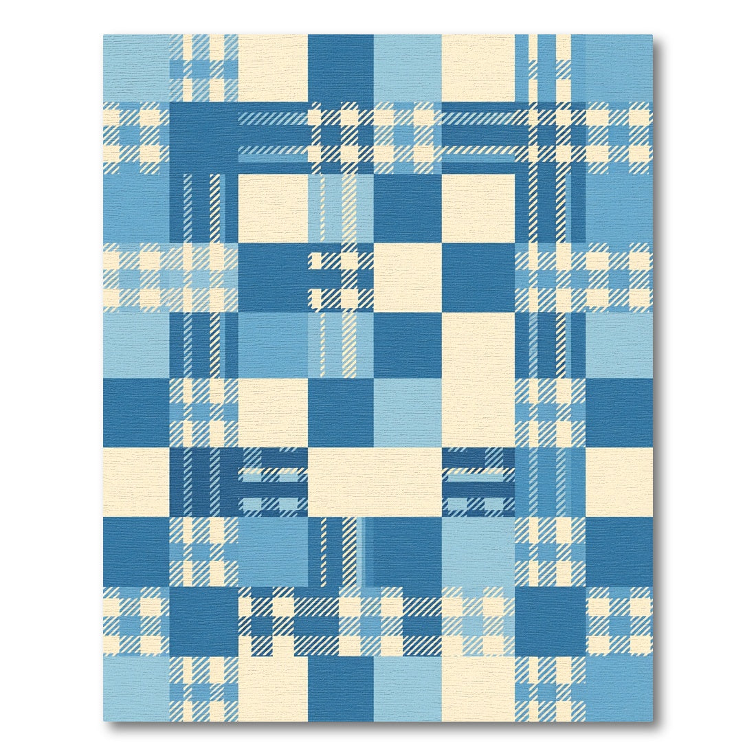 Blue Geometric Plaid Checkered Block Rug
