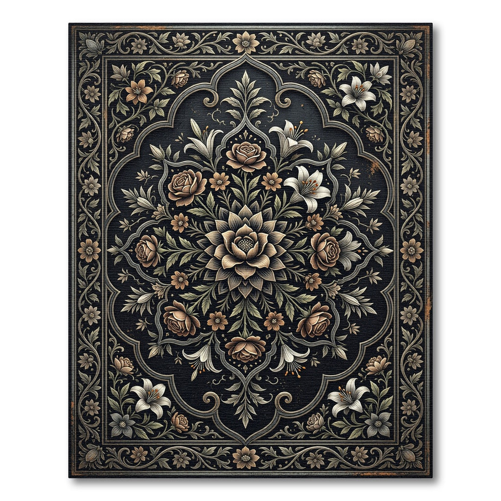Antique Sepia Floral Medallion Arrangement Rug