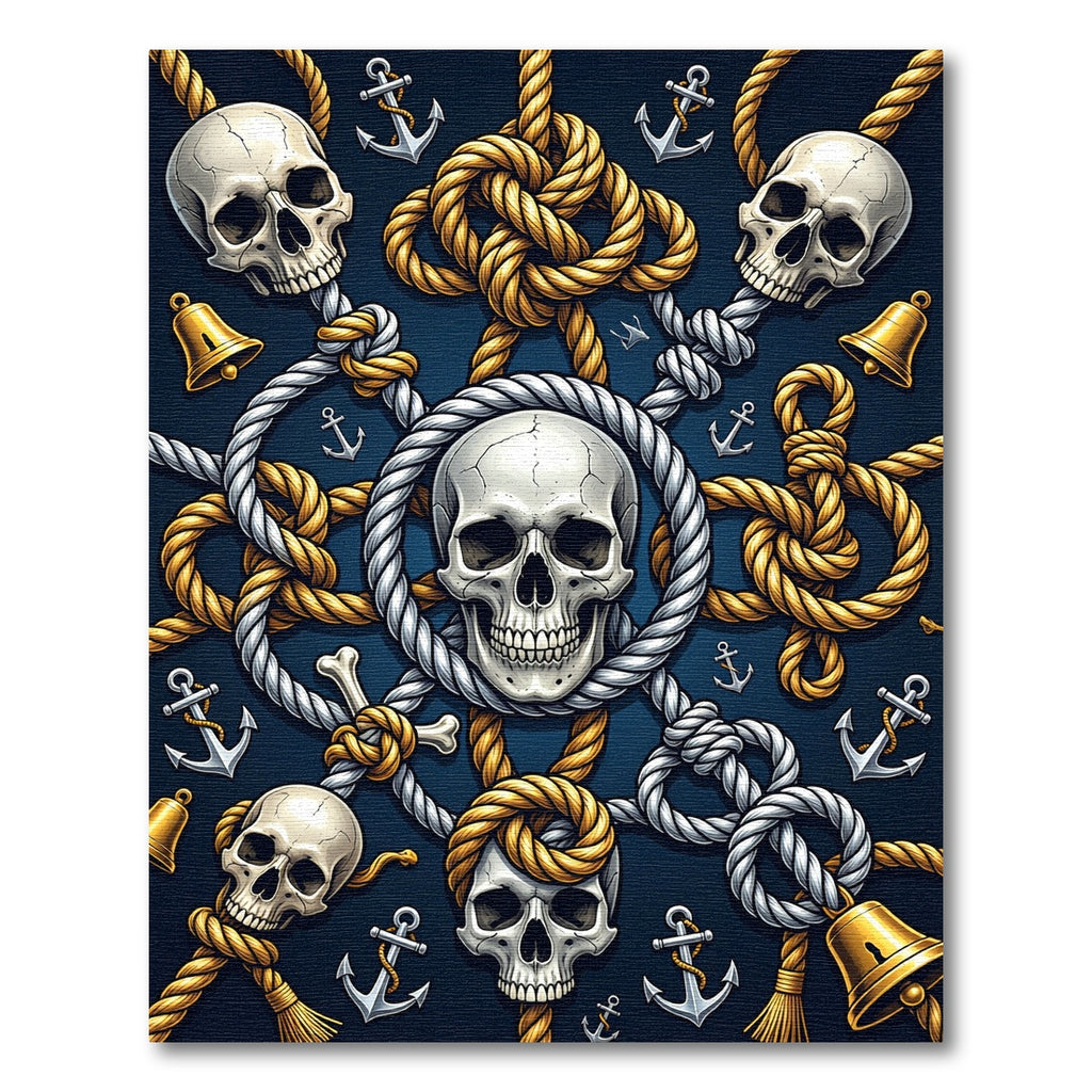 Nautical Skull and Golden Rope Medallion Rug