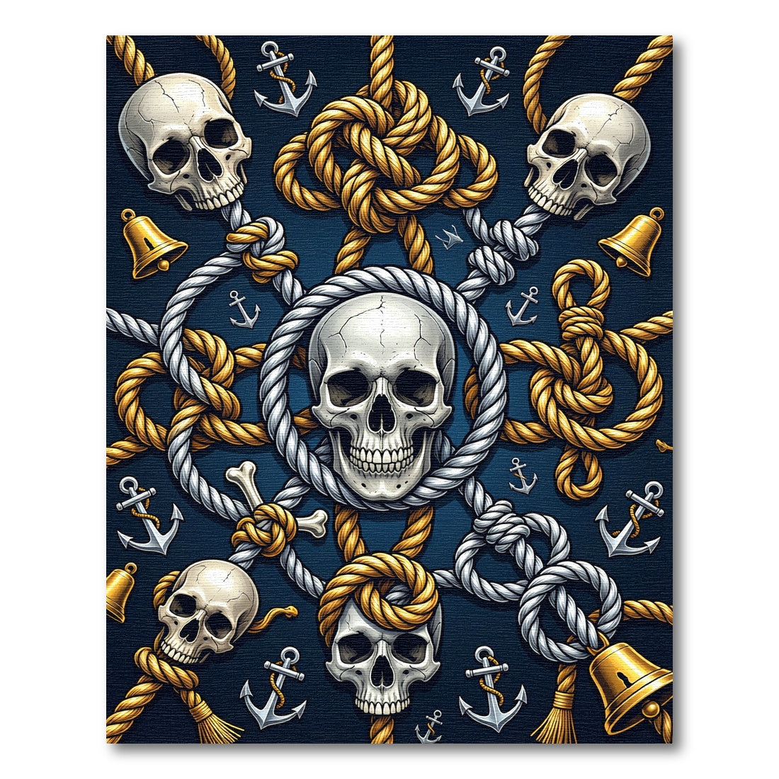 Nautical Skull and Golden Rope Medallion Rug