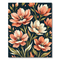 Coral Peach Floral Botanical Dark Garden Rug