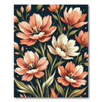 Coral Peach Floral Botanical Dark Garden Rug