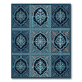 Ornate Navy Blue Floral Damask Tile Rug
