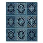 Ornate Navy Blue Floral Damask Tile Rug
