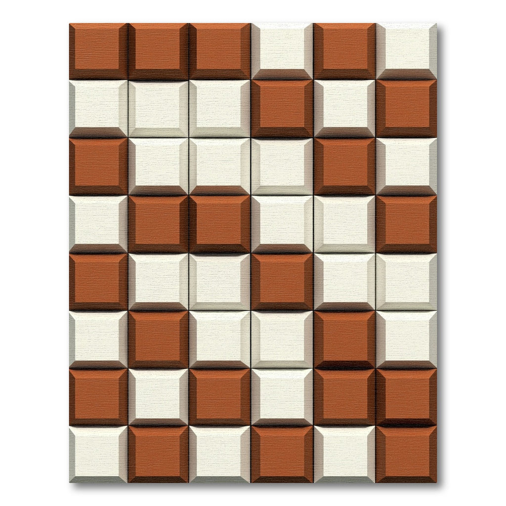 Brown White Checkerboard Geometric Tile Rug