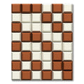 Brown White Checkerboard Geometric Tile Rug