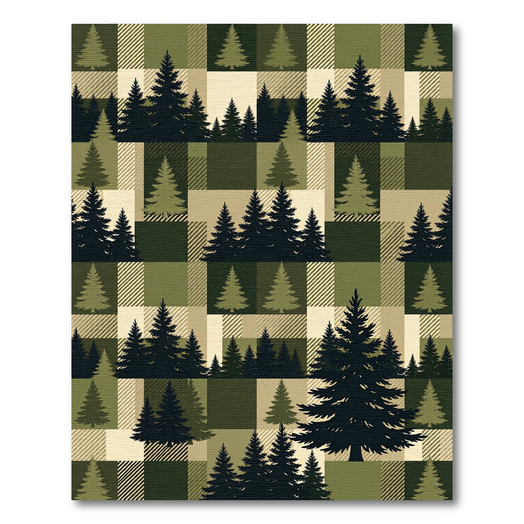 Earthy Forest Pine Plaid Landscape Rug