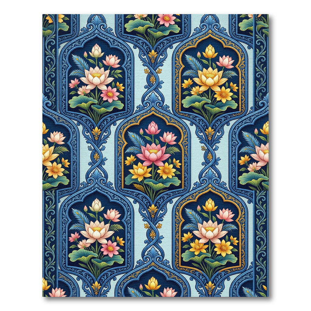 Blue Lattice Lotus Garden Rug