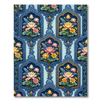 Blue Lattice Lotus Garden Rug