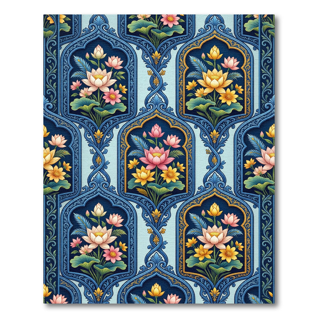 Blue Lattice Lotus Garden Rug