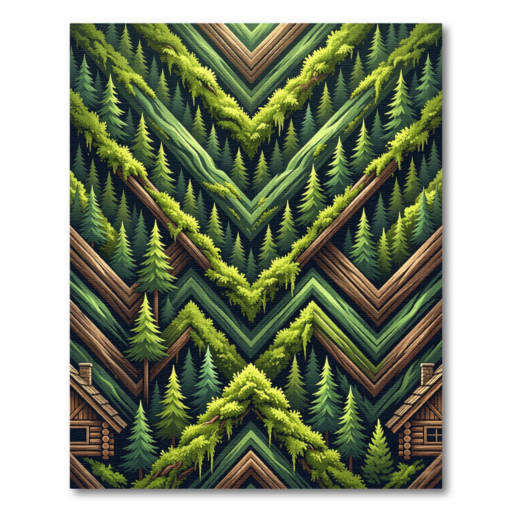 Deep Forest Woodland Geometric Chevron Rug