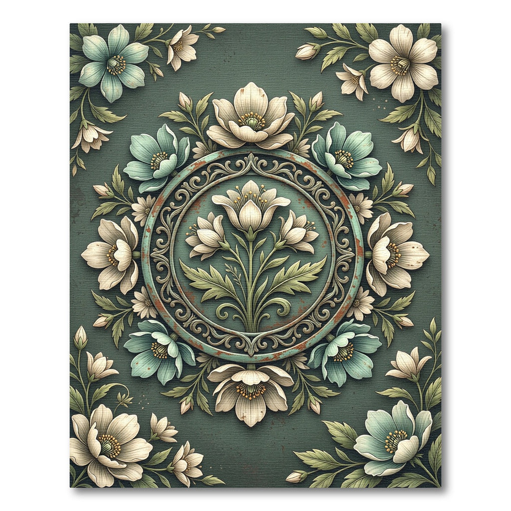 Vintage Teal Floral Medallion Rug