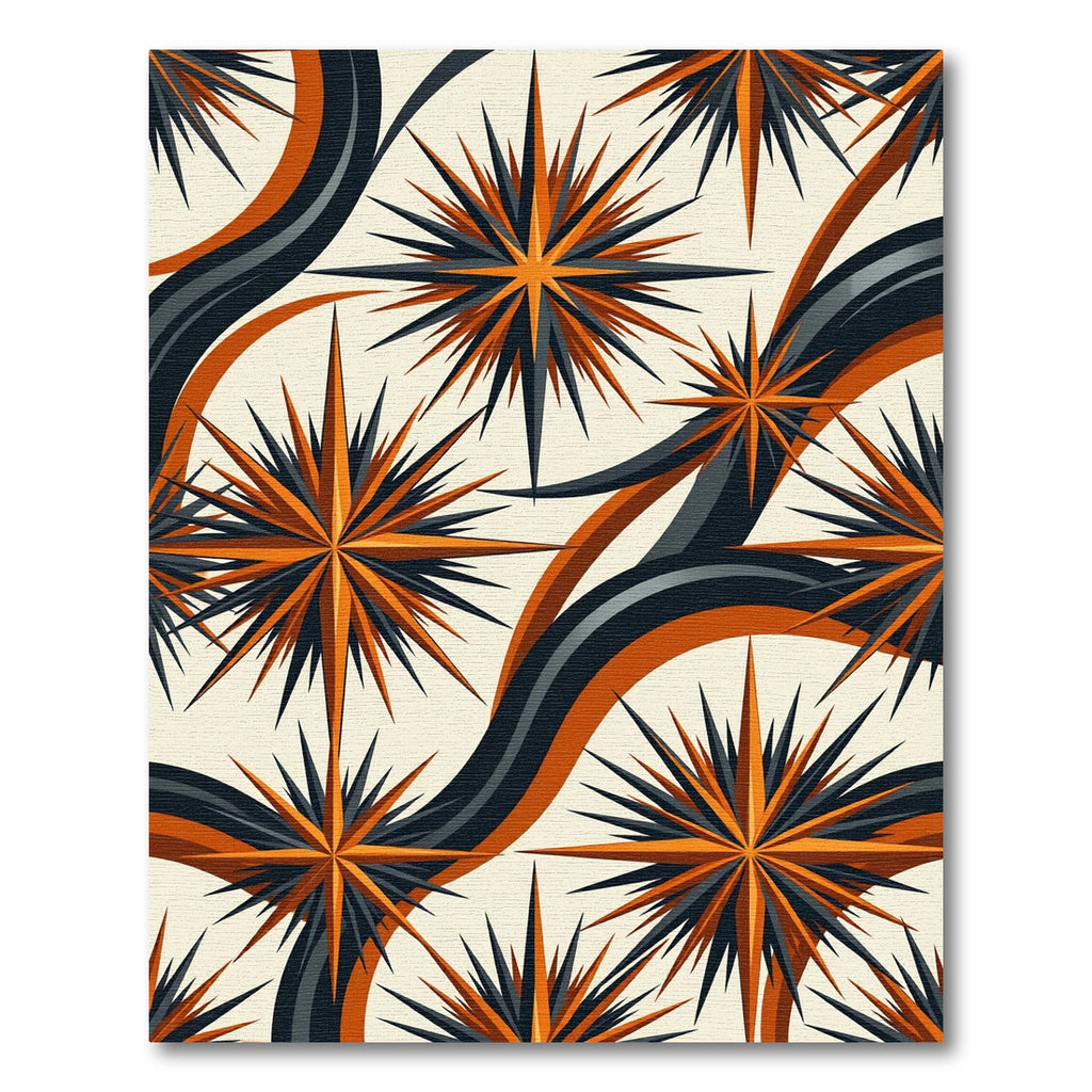 Retro Orange and Charcoal Starry Wave Rug