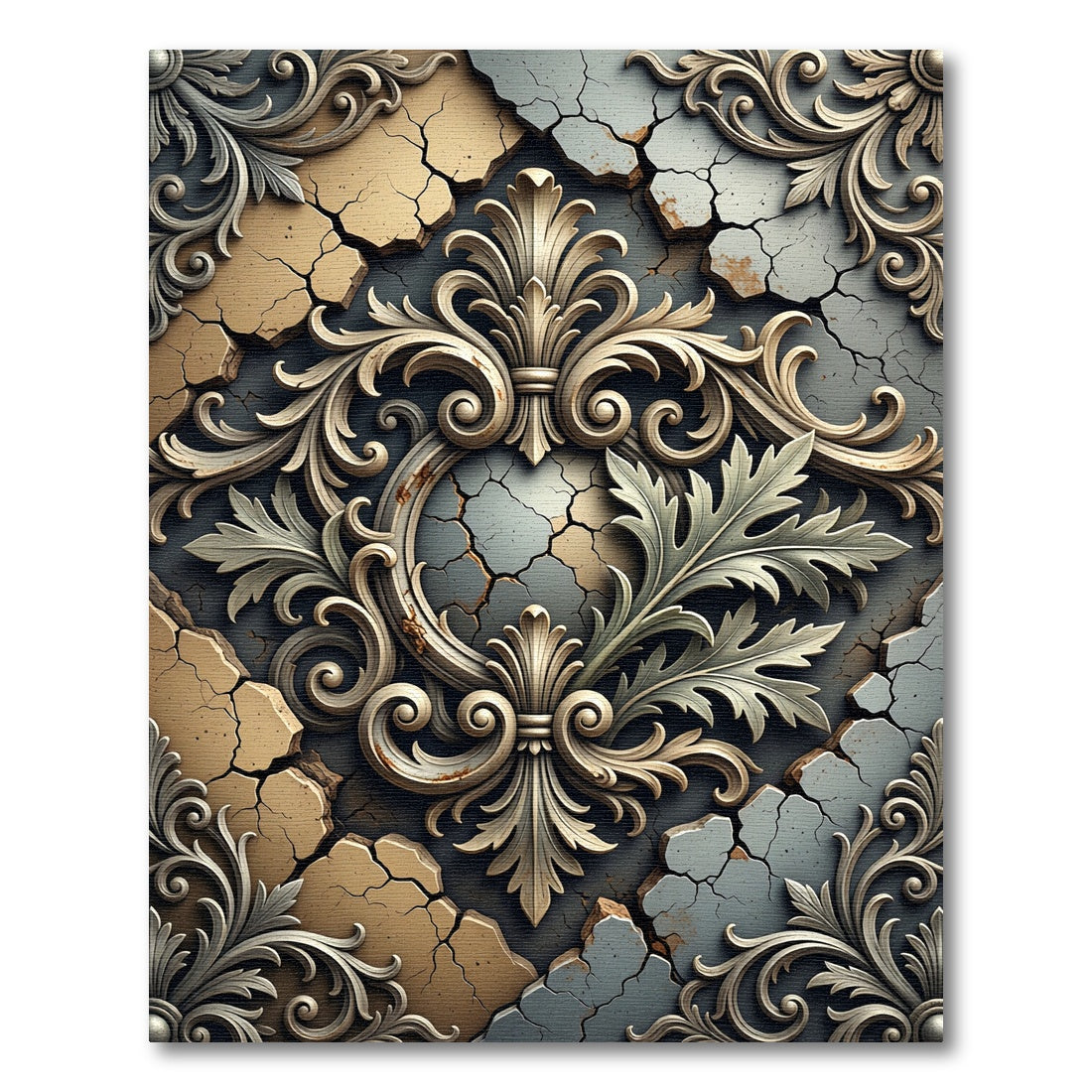 Antique Crannied Scroll Filigree Medallion Rug