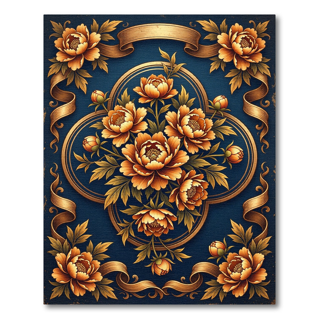 Golden Floral Medallion Ribbon Rug