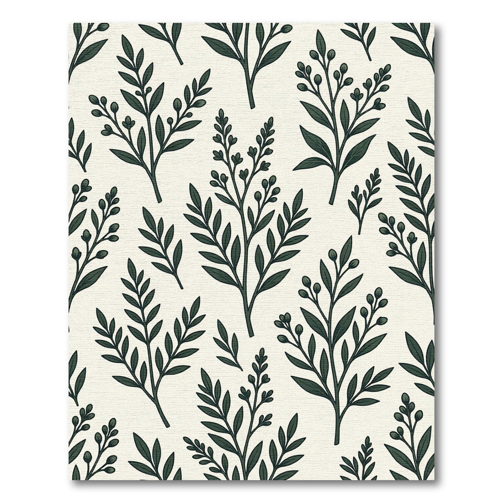 Dark Green Botanical Branch Arrangement Rug