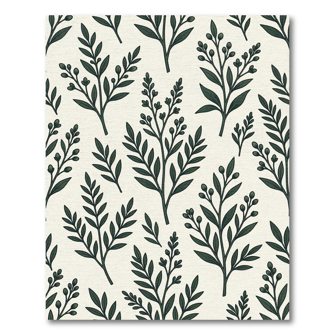 Dark Green Botanical Branch Arrangement Rug