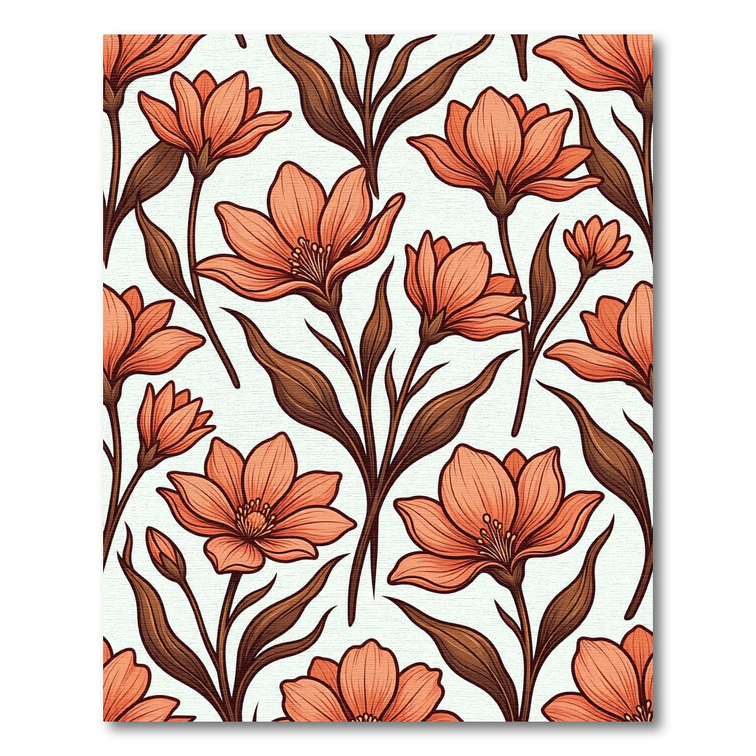 Coral Peach Floral Stem Arrangement Rug