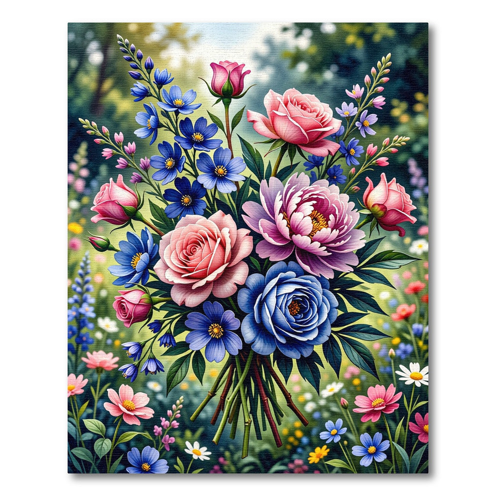 Vibrant Pink and Blue Floral Bouquet Rug