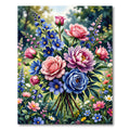Vibrant Pink and Blue Floral Bouquet Rug