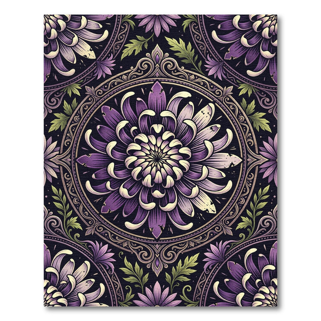 Elegant Purple Chrysanthemum Medallion Circular Art Rug