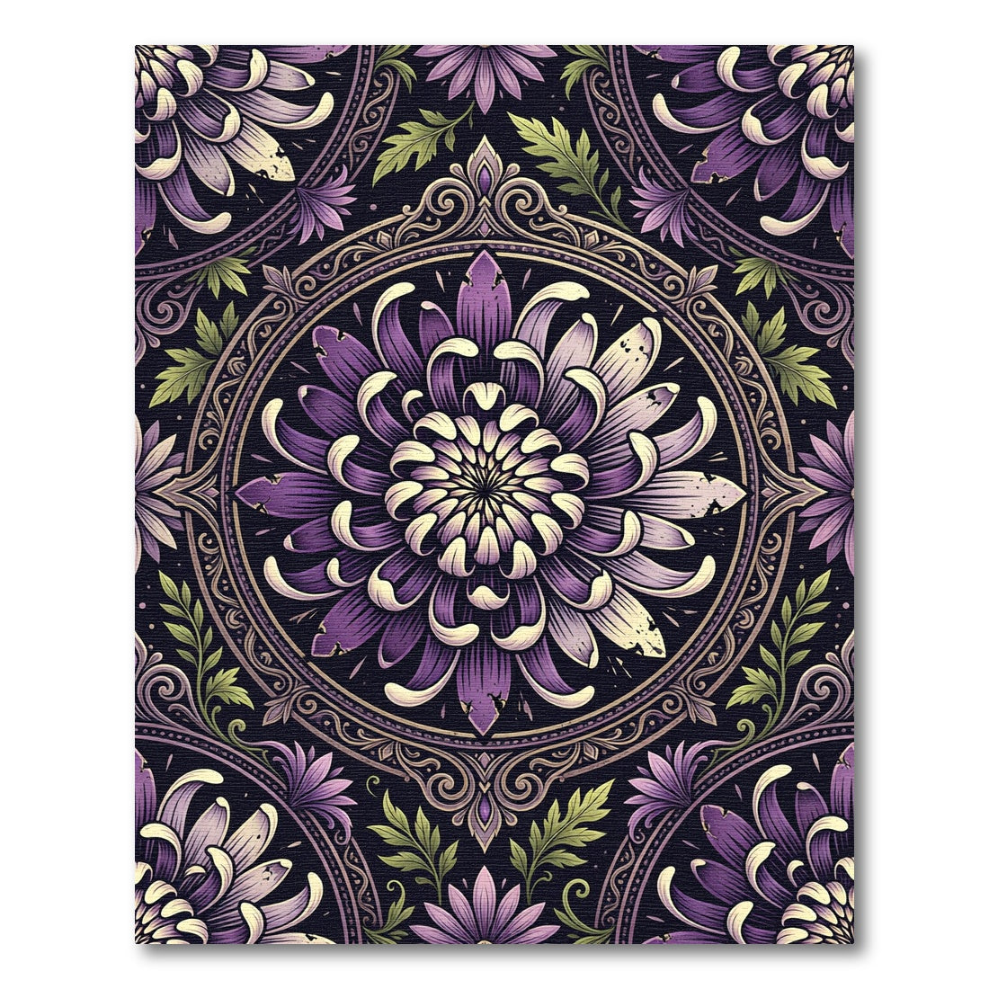 Elegant Purple Chrysanthemum Medallion Circular Art Rug