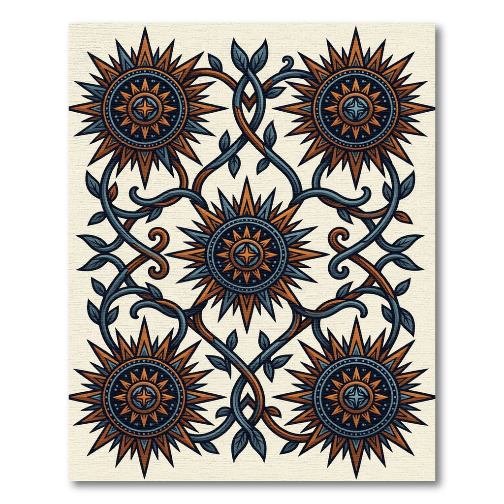 Ornate Sunburst Vine Medallion Rug