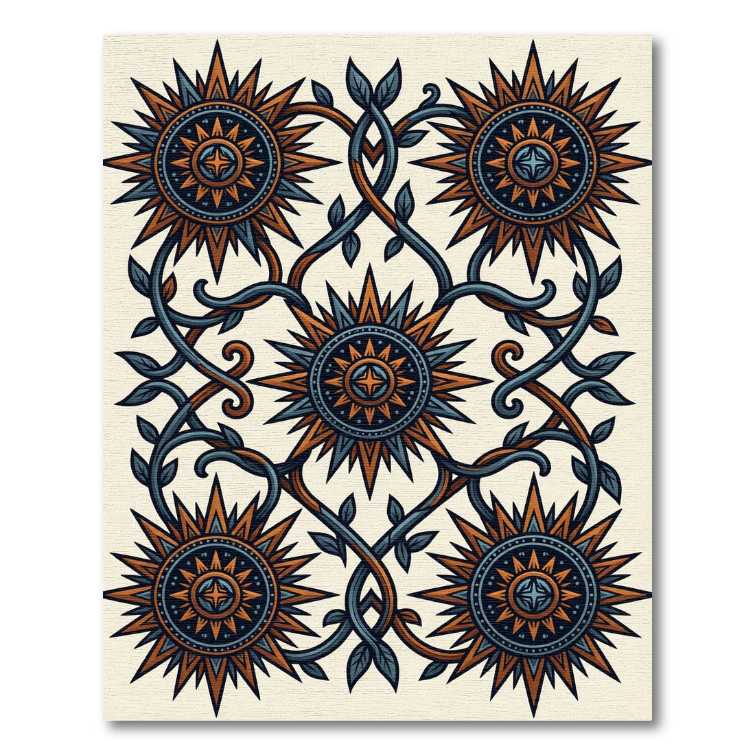 Ornate Sunburst Vine Medallion Rug