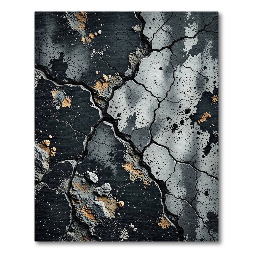 Cracked Gray Black Earth Splatter Rug