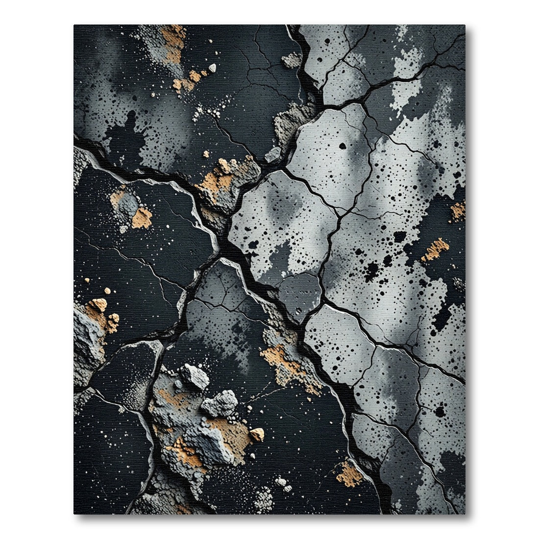 Cracked Gray Black Earth Splatter Rug