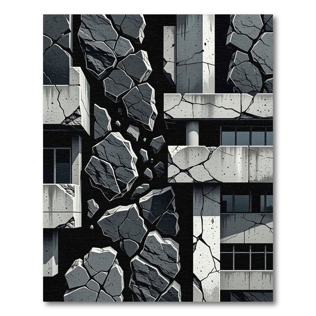 Monochromatic Cracked Building Debris Rug